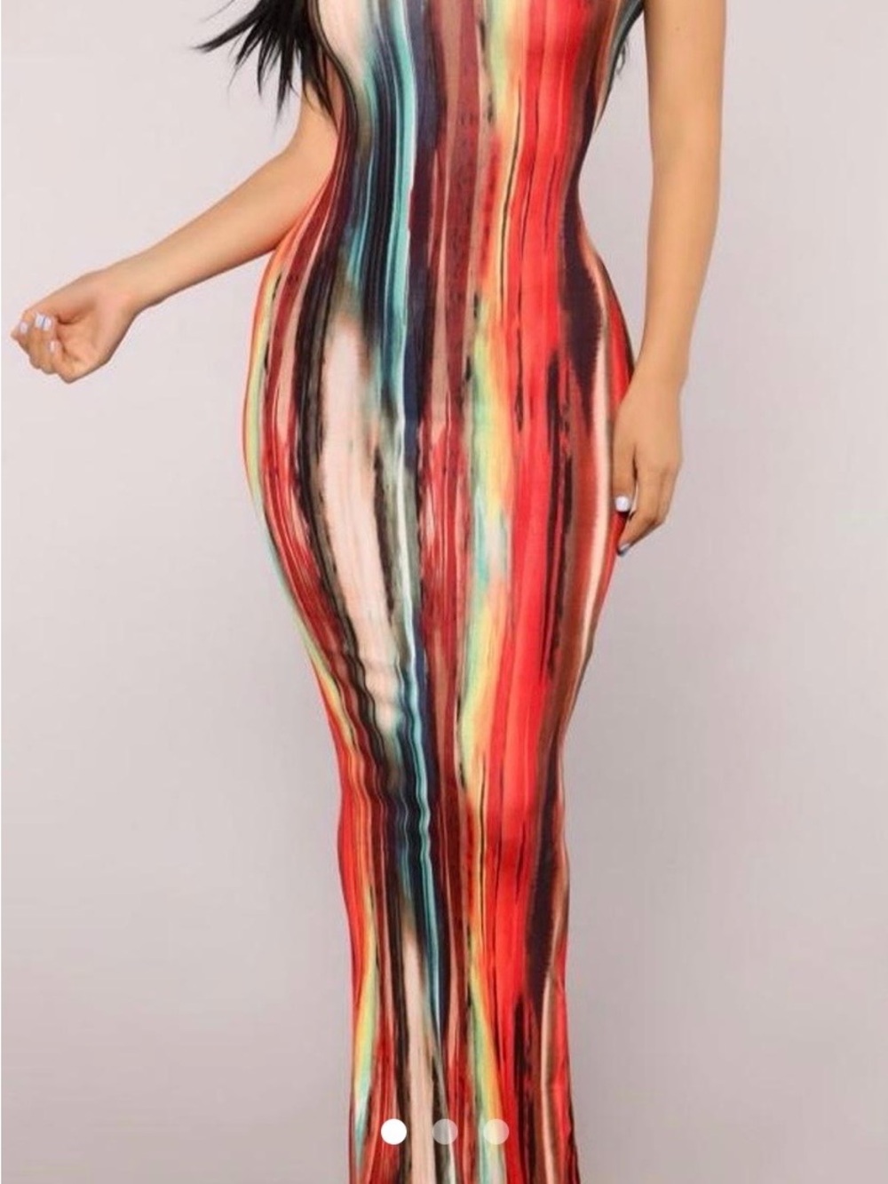 Fashion Nova Red Multicolor Vertical Stripe Maxi Dress